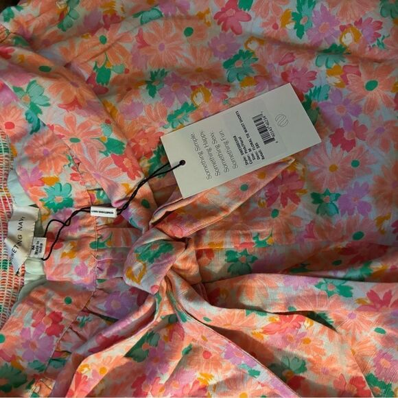 Something Navy Cotton / Linen Floral Tie Waist Shorts Size M / NWT - Picture 7 of 8